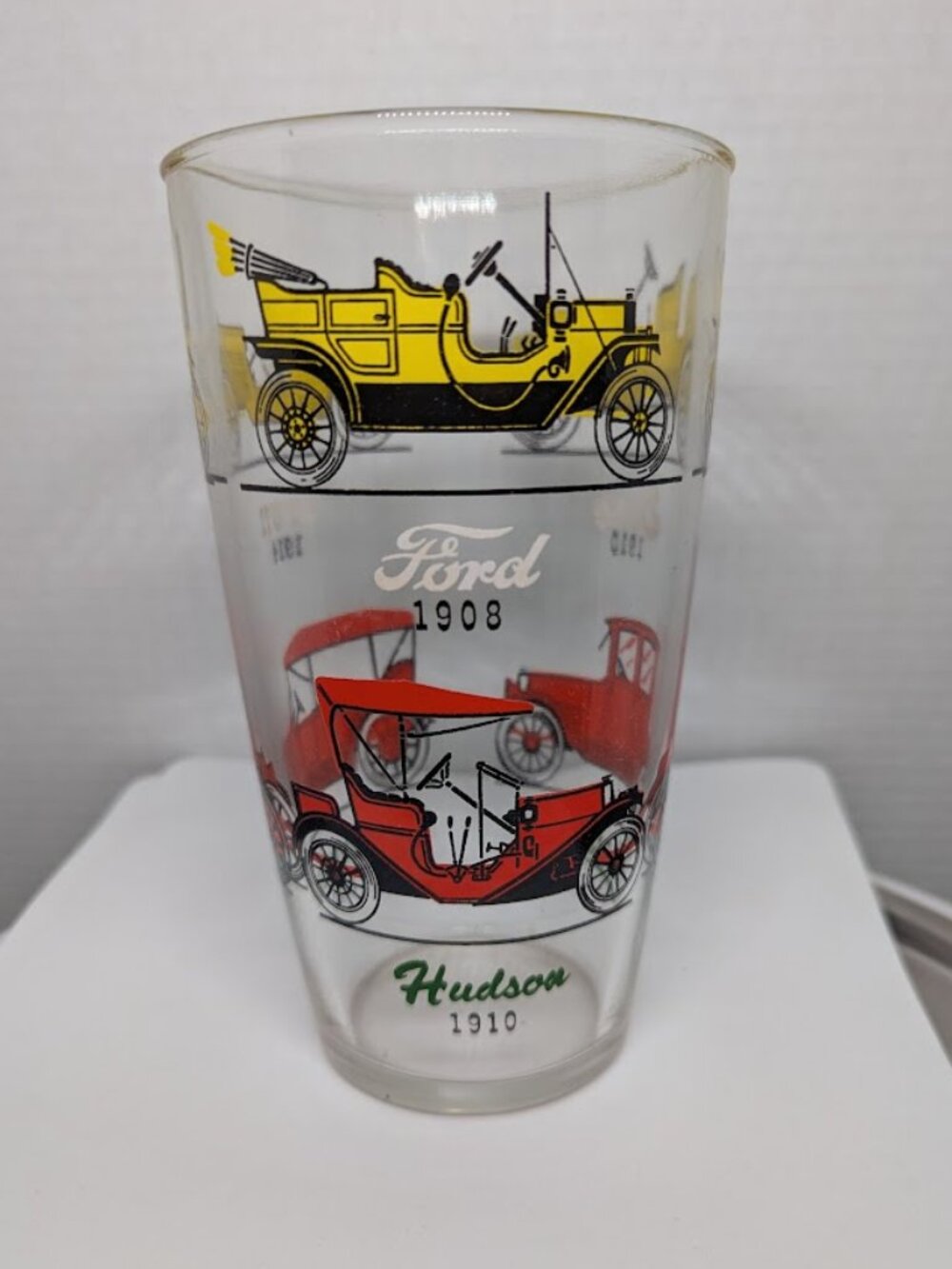 Hazel Atlas Antique Car Cocktail Shaker Tumbler Chevrolet Ford Buick 7” Vintage